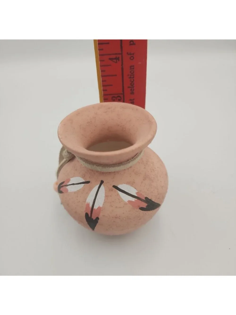 Desert Pueblo Vase Rose Feather Hand Painted Stoneware Southwestern Artist